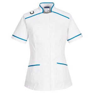 Tunique médicale Blanc/Bleu aqua